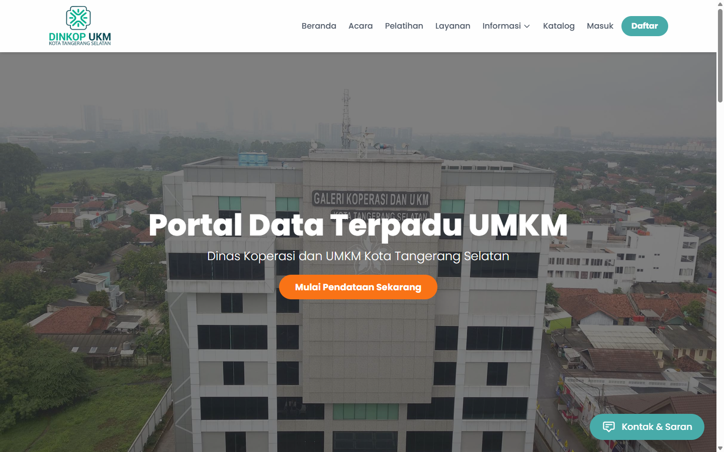 Tampilan beranda Portal Data Terpadu UMKM