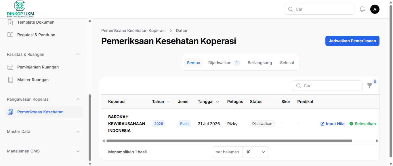 Menu Pemeriksaan Kesehatan Koperasi