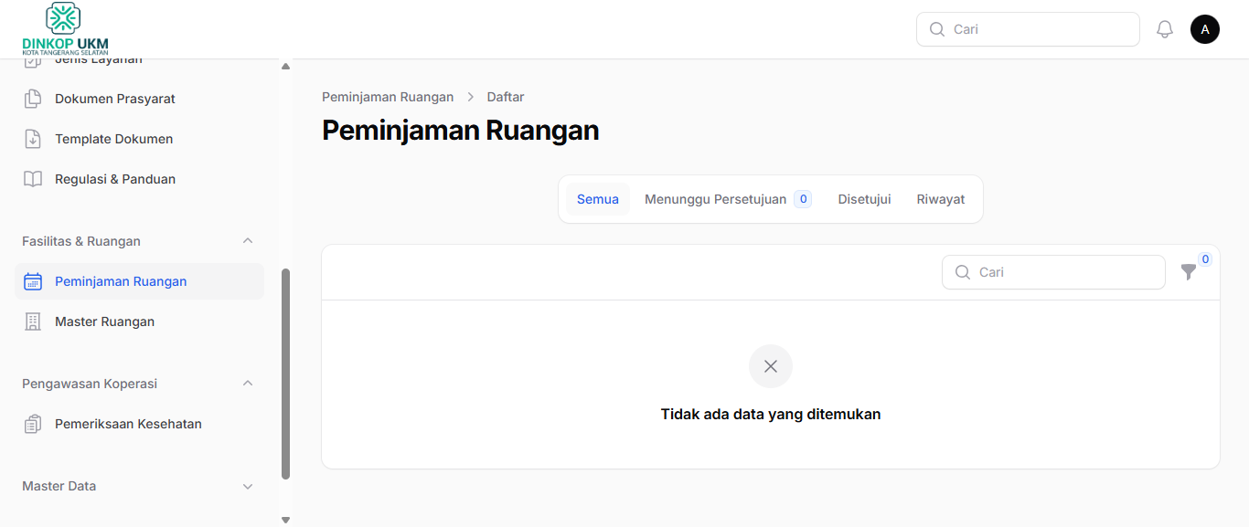 Menu Peminjaman Ruangan